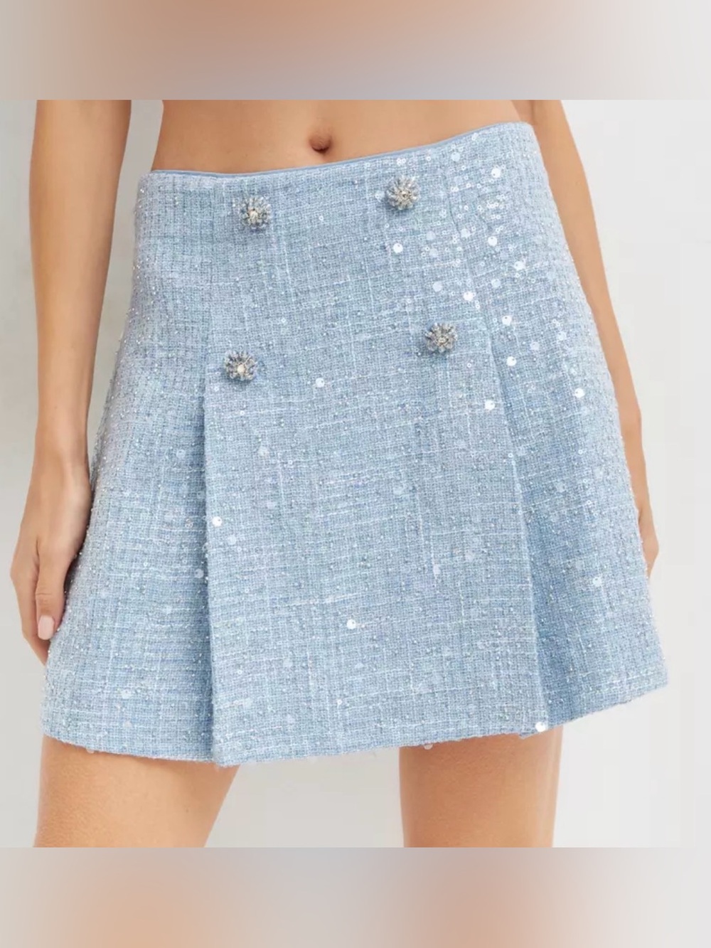 SELF-PORTRAIT Sequin-Embellished Bouclé Tweed Mini Skirt